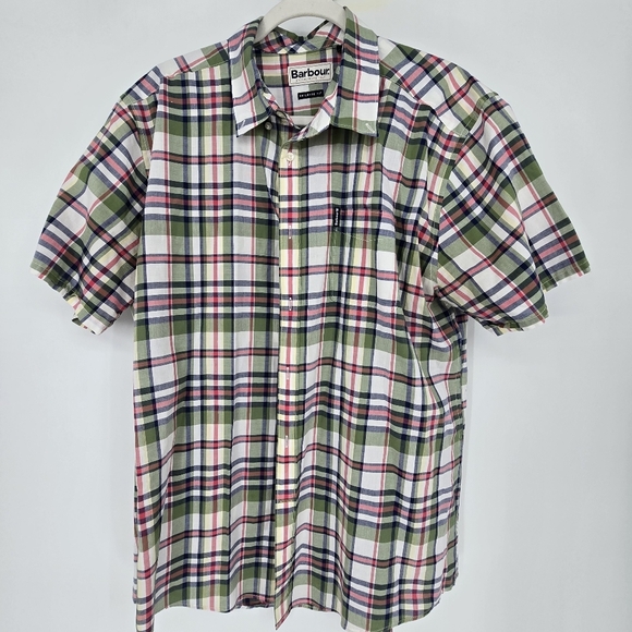 barbour button up short sleeve green blue green size L - Picture 1 of 8